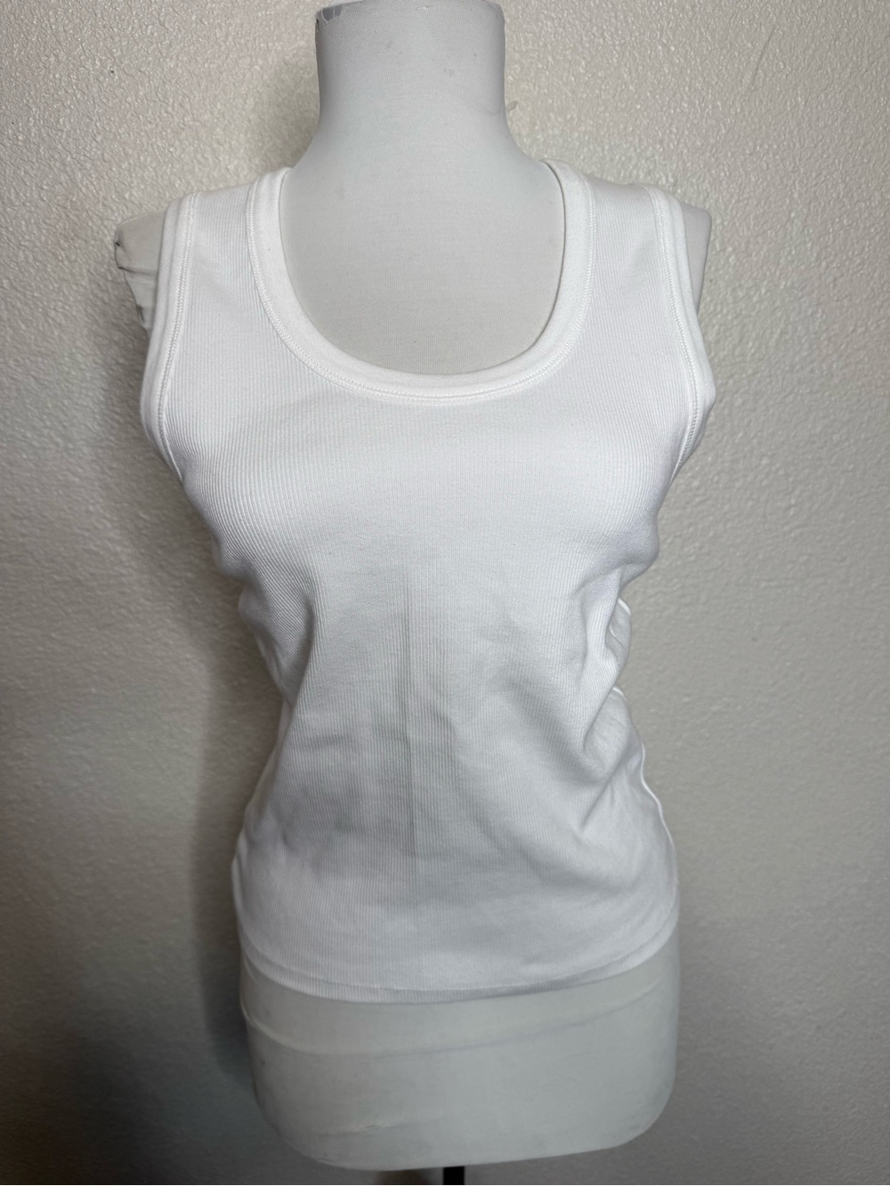 Massimo Dutti White Ribbed Tank Top - Sleeveless Scoop Neck